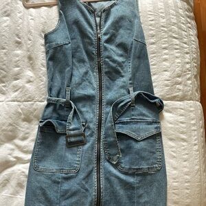 Denim Zip-Up Dress with Belt